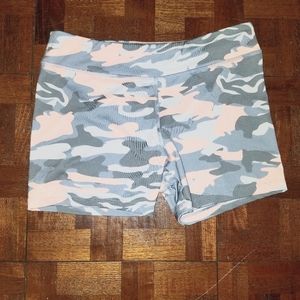 Pink and gray camo spandex shorts